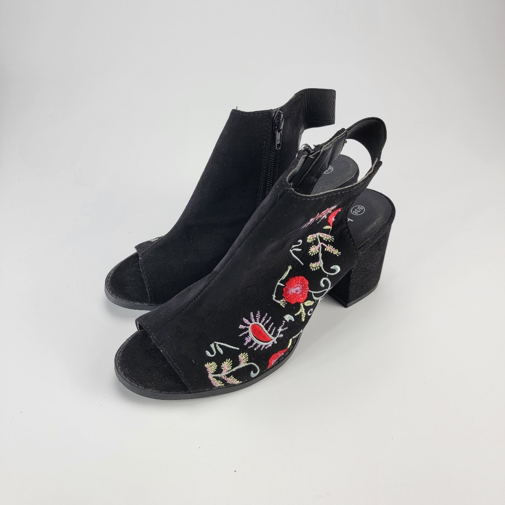 Black Floral Embroidered Slingback Heels/Mules- US Womens 7.5